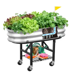 Self-Watering Raised Garden Bed with Legs, Galvanized Garden Box Planters Indoor outdoor for Vegetables, Herbs, Flowers, Makes the Floor Clean