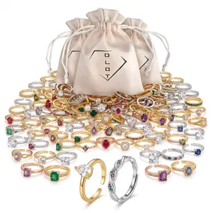 OLDT Mystery Jewelry Box - Adjustable Stackable Rings for Women, 14K Gold Plated & Silver CZ Assorted Rings, Fashion Surprise Gift Bundle