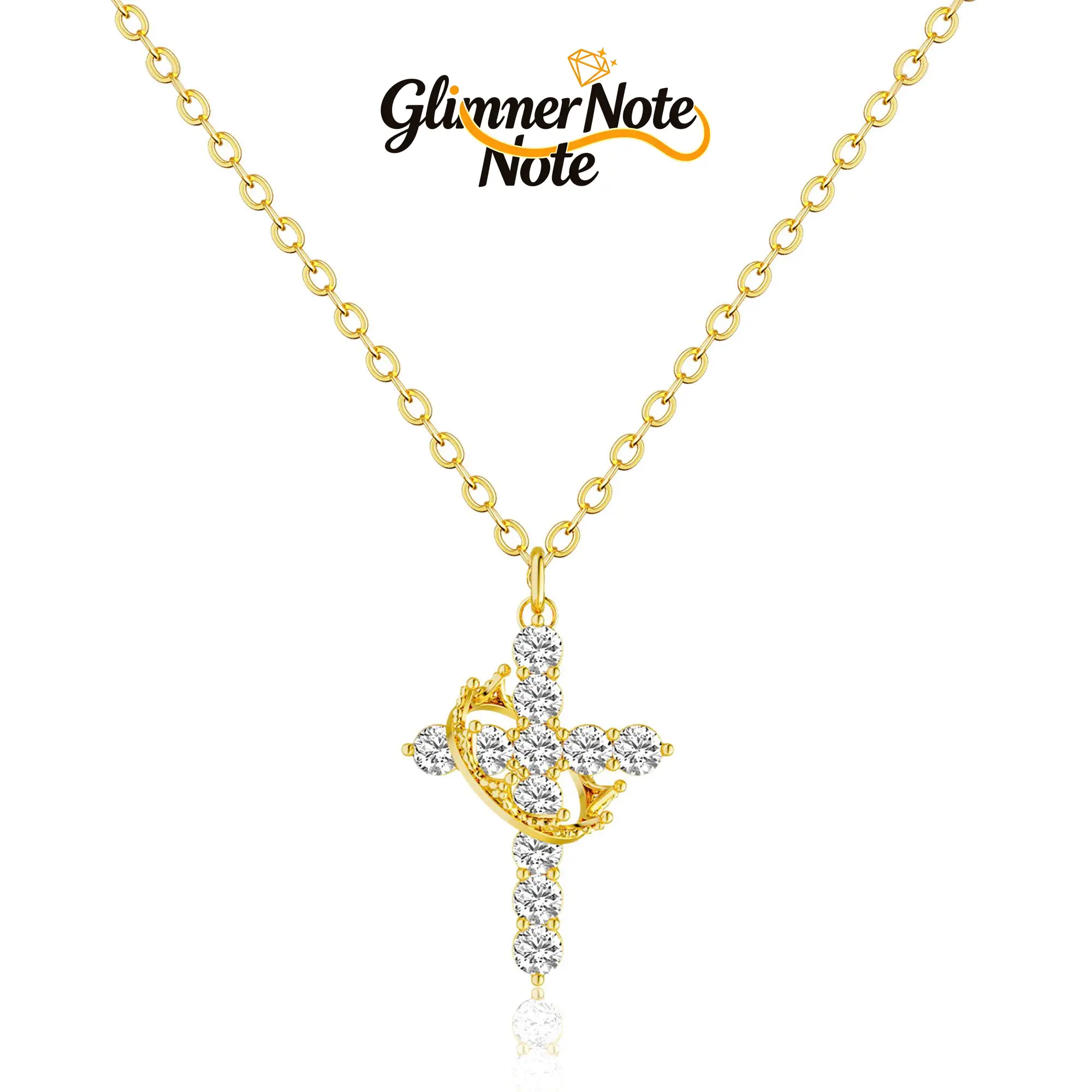 Golden Necklaces for Women, Spiritual Jewelry with Crown Cross Pendant & Pave CZ, Anti-Tarnish Gold Coating, Lightweight, Adjustable 17.72" + 1.97" with a 1.97 inches extender chain, 0.0154 Lb, 17.72 Inches Main Chain