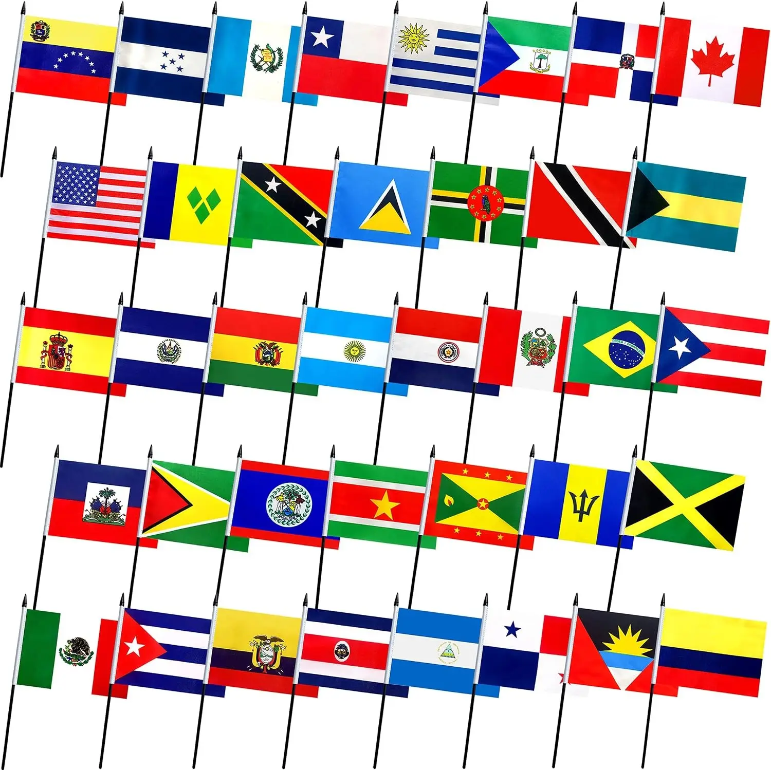 Consummate 38 Countries Latin America Latino Small Mini Stick Flags Include 21 Spanish Speaking Countries Flags for Hispanic Heritage Month Decoration,5 x 8 Inches,38 Pack