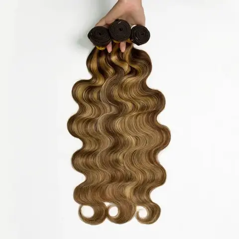 Asakiss P4/27 Honey Blonde 99J Burgundy Highlight Silky Glossy Human Hair Body Wave Bundles with 2x6-4x4 Closure, 10-30 Inch Sew-In/Quick Weave Extensions for Wedding, Graduation