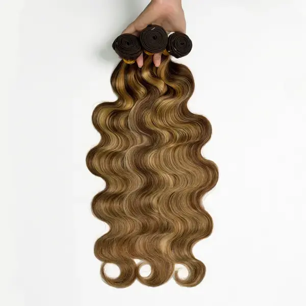Asakiss P4/27 Honey Blonde 99J Burgundy Highlight Silky Glossy Human Hair Body Wave Bundles with 2x6-4x4 Closure, 10-30 Inch Sew-In/Quick Weave Extensions for Wedding, Graduation