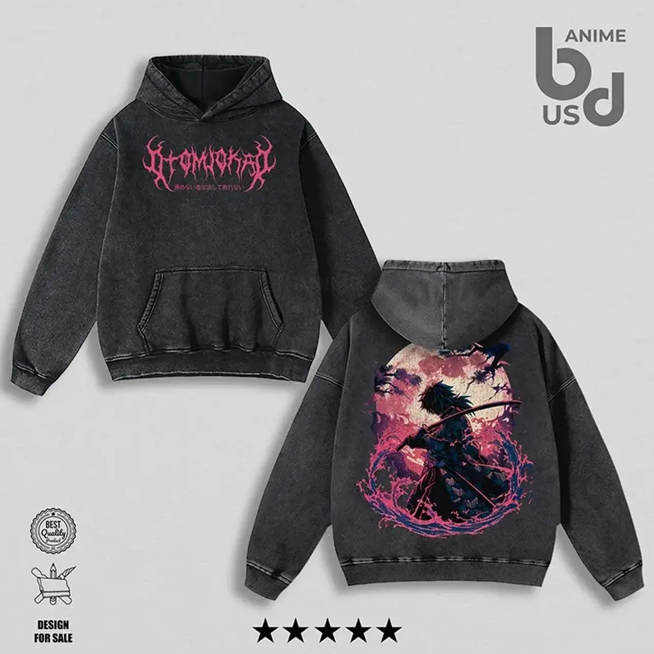 Giyu Tomioka Demon Slayer Hoodie Wash – Double Printed Cool Style, Oversize Unisex Cotton, Retro 90s Graphic Tee, Streetwear, Menswear, Gift For Anime Fan B7Q