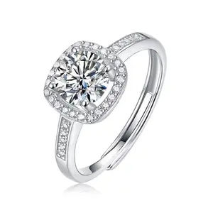 Moissanite Encrusted Diamond Ring, Women'S Square Encrusted Ring With Open Design, Light Luxury Versatile Wedding And Engagement Ring