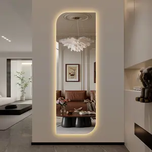 65" x 21" LED Full Length Wall Mirror Irregular Shape 3-Color Dimmable Lighting 5mm Copper-Free Silver Glass for Entryway Bedroom & Salon