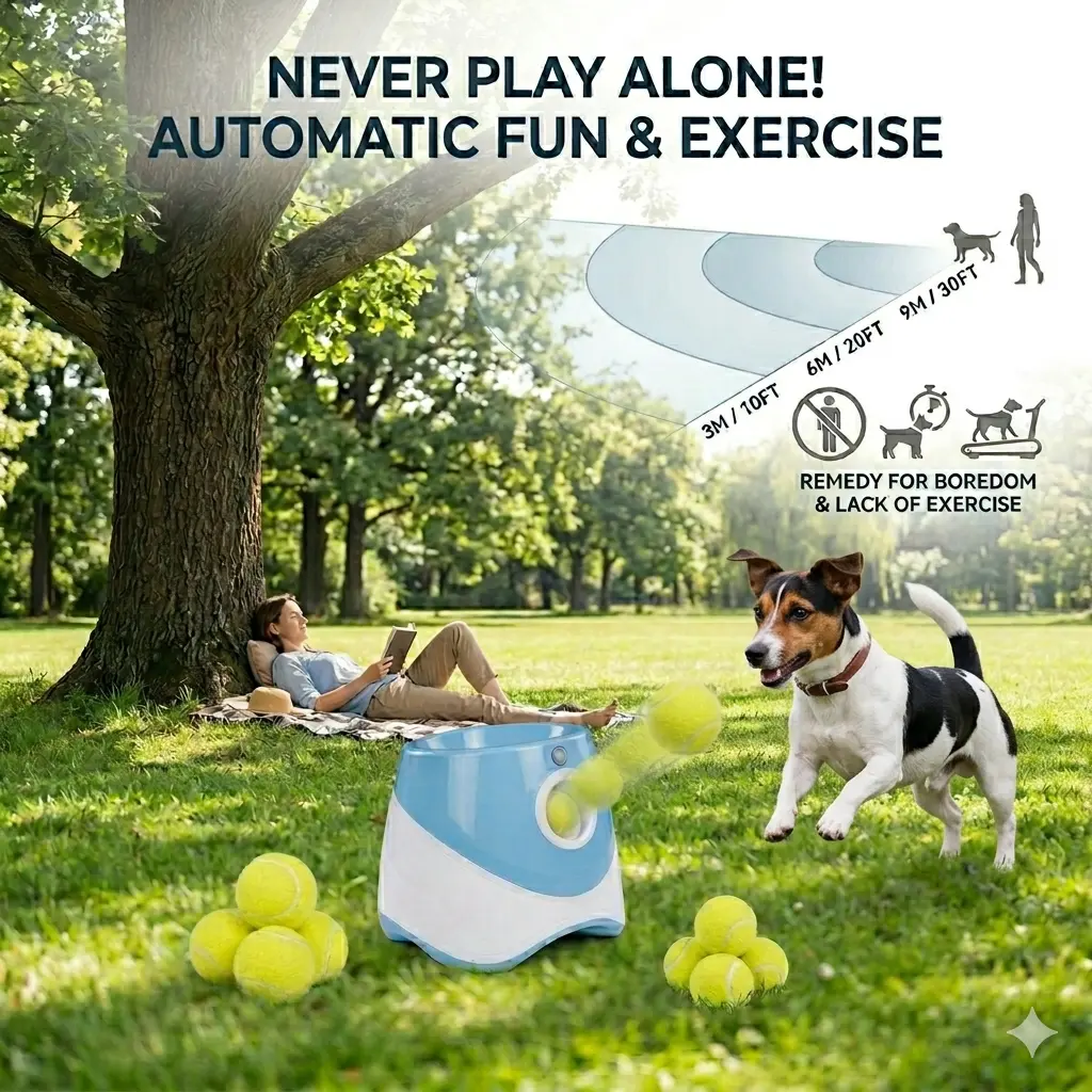 Automatic Dog Ball Launcher with LED Battery Indicator, Interactive Pet Ball Thrower for Small Medium Dogs, 3 Distance Settings, Portable Dog Ball Throwing Machine with 3/6 Balls,Rechargeable,Not for Large Breeds!!dog products