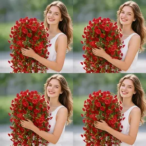 High-end hanging artificial flowers/plants - morning glory red flowers paired with green leaves - durable plastic design suitable for indoor/outdoor use - outdoor gardens, courtyards, balconies, parties, wedding decorations, Artificial Flowers Bouquet