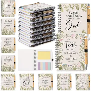 10 Sets White Spiral Bible Notebook with Sticky Notes and Ballpoint Pen Christian Prayer Journal for Church Sunday School Back to School Teacher Inspirational Scripture Gift Bulk