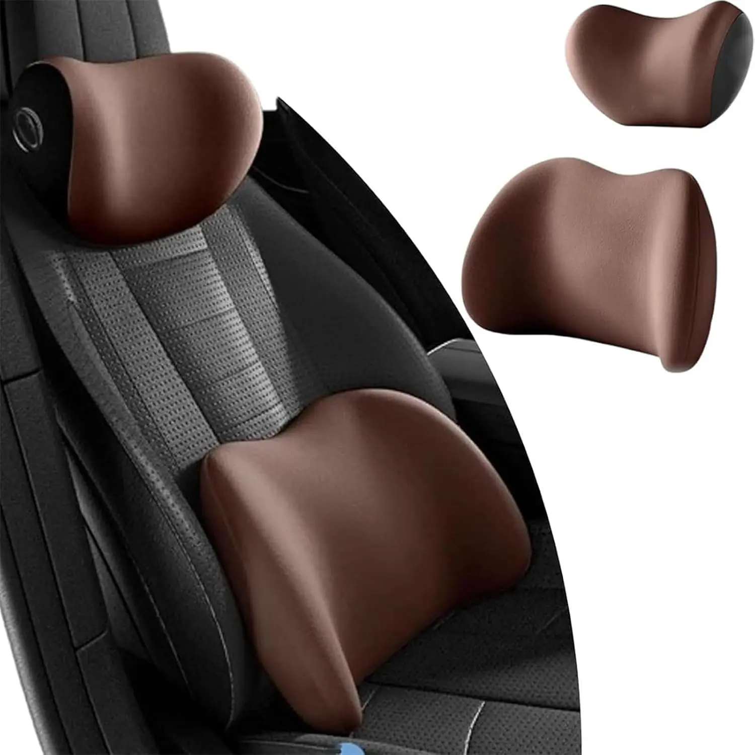 Car Headrest Neck & Lumbar Support Pillow Set - Soft Memory Foam Fiber Cushion, Adjustable Ergonomic Backrest, Compact Portable Spine Support, Pain Relief, Water Absorbent, Ideal for Long Drives, Valentine’s Day Party Bag Gift, Less Neck Strain