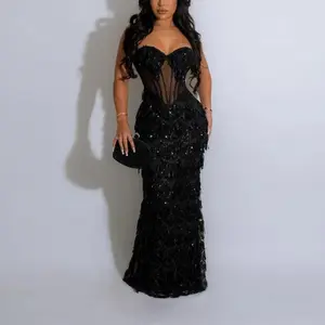Sequined party dress fashion suspenders hip A-shaped skirt women Formal Womenswear Basic Black