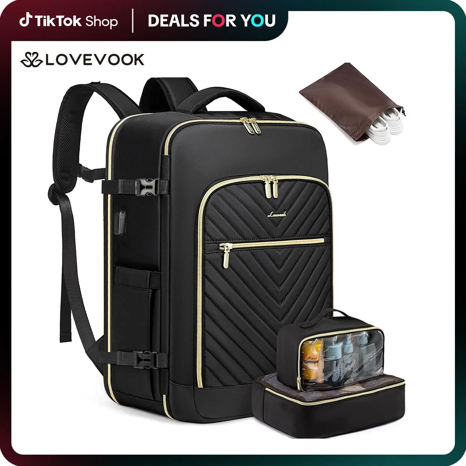 LOVEVOOK TikTokShopBackToSchool Airline Approved Carry-On Travel Backpack with 3 Packing Cubes and Laptop Compartment - Personal Item Travel Bag for Hiking, Overnight and Weekender Trips.