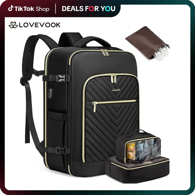 LOVEVOOK outdoorfun Airline Approved Carry-On Travel Backpack with 3 Packing Cubes and Laptop Compartment - Personal Item Travel Bag for Hiking, Overnight and Weekender Trips.
