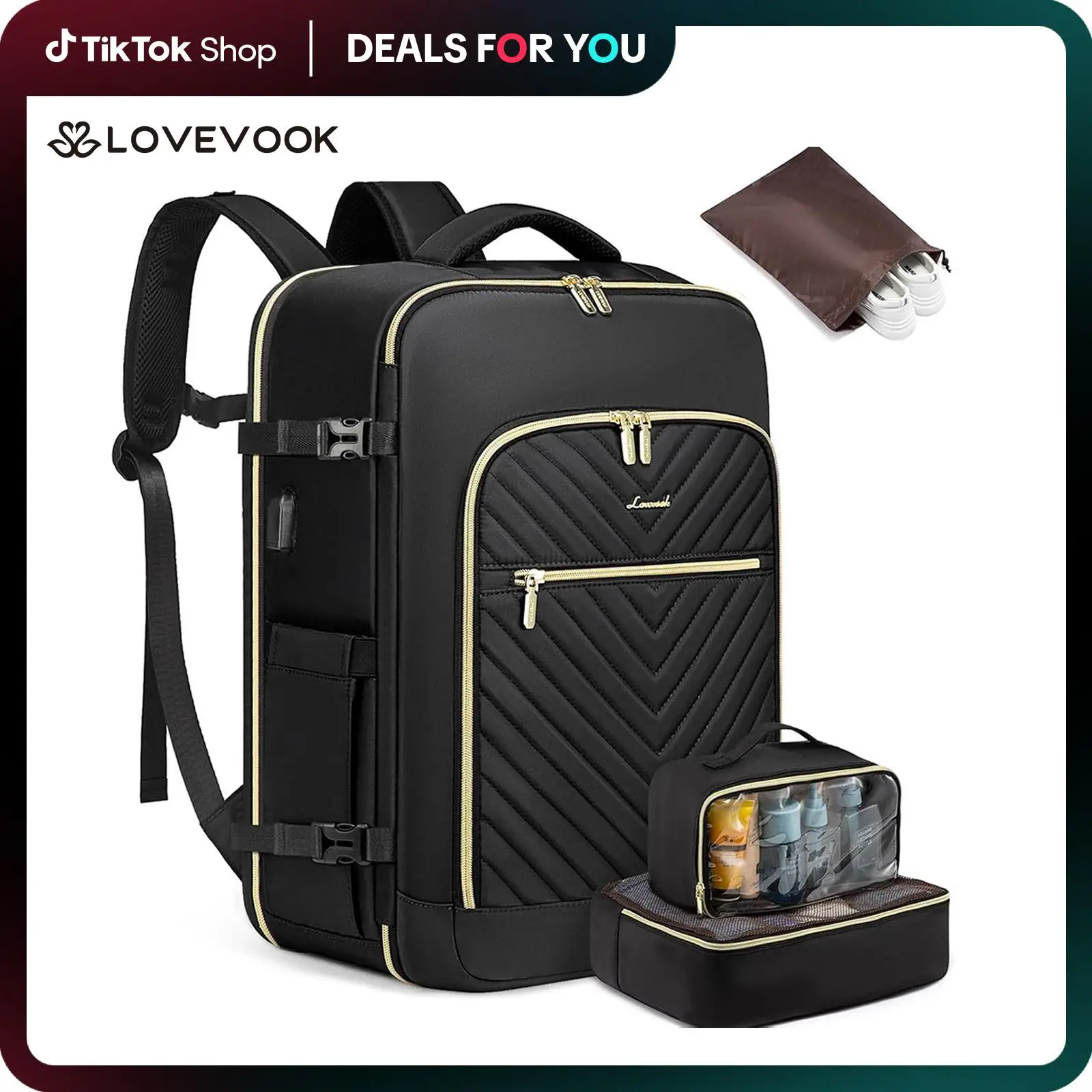 LOVEVOOK TikTokShopBacktoSchool Airline Approved Carry-On Travel Backpack with 3 Packing Cubes and Laptop Compartment - Personal Item Travel Bag for H