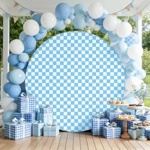 7.2FT Round Backdrop Cover Blue Round Arch Covers with Buckles Polyster Circle Balloon Arch Backdrop Cover for Wedding Birthday Party Ceremony Decor
