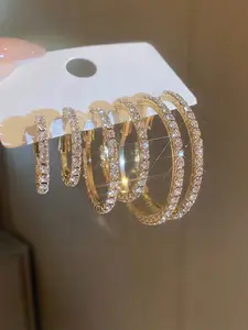 Elegant Rhinestone Earrings Set, 3 Pairs Fashionable Jewelry Accessories, Perfect Gift for Women & Girls, Trendy Design, Fashionable Huggie Earrings