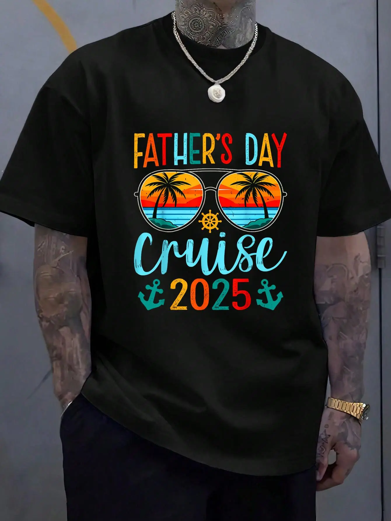 Men's Retro Cruiser Graphic T-Shirt, Soft 100% Cotton Short Sleeve Round Neck Tee for Dad's Cruise Vacation, Pairs with Jackets, Shortsleeve, Loose Fit, All Seasons