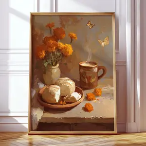 Marigold Monarch Butterfly Wall Art – Día de los Muertos Kitchen Decor, Latinx Heritage Pan Dulce Poster – Room Decor, Unframed