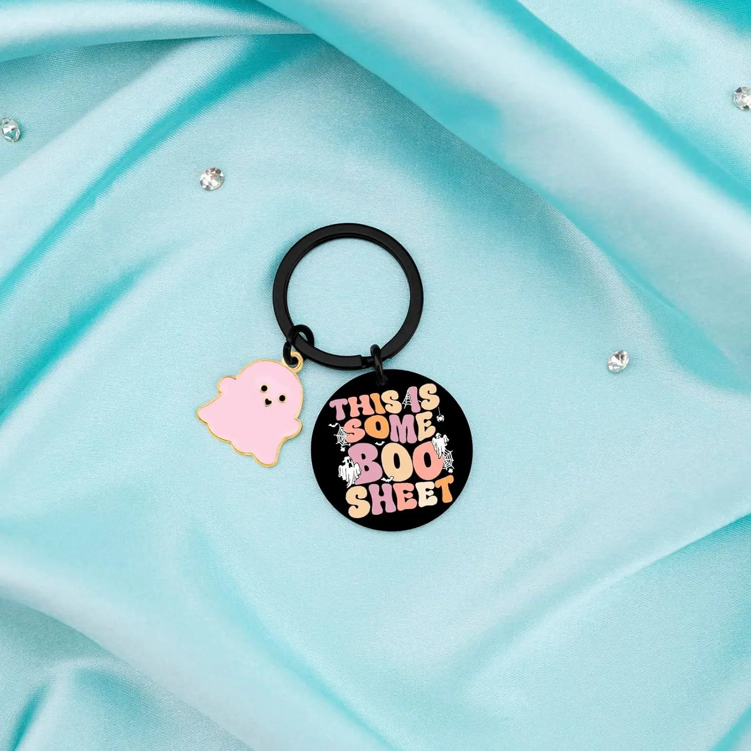 Halloween Ghost Keychain - Stainless Steel "Boo Sheet" Pun Keychain - Cute Accessory for Women, Teen Girls, and Halloween Basket Stuffer