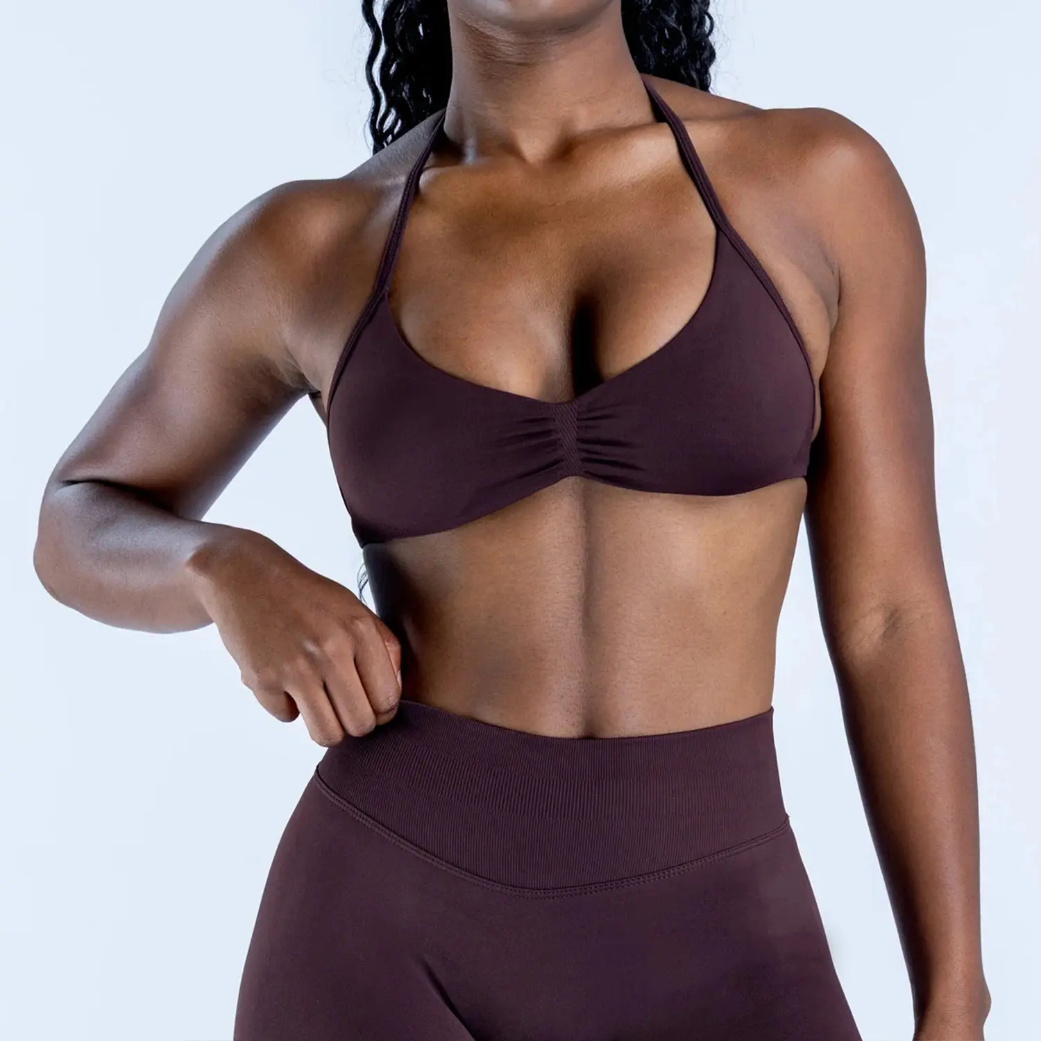 DFYNE halter neck bra with backless design and hip-lifting shorts are highly elastic and won't dig into your skin. They're versatile enough for both workouts and everyday wear. DFYNE halter neck bra with backless design and hip-lifting shorts are highly elastic and won't dig into your skin. They're versatile enough for both workouts and everyday wear.