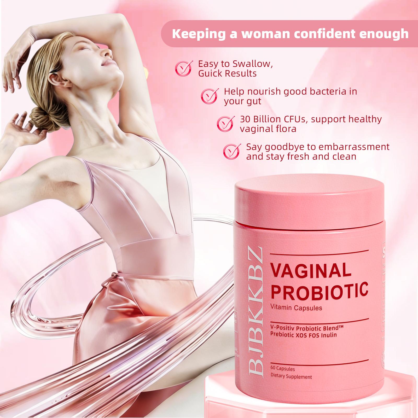 BJBKKBZ Vaginal Probiotic Vitamin Capsules, V-Positiv Probiotic Blend with Prebiotic XOS FOS Inulin, Supports Vaginal pH Balance, Yeast Balance & Urinary Tract Health, 60 Count Dietary Supplement