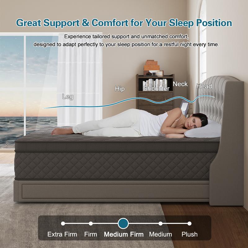 Twin Full Queen King Mattress, 10/ 12 inch  Hybrid Mattress with Gel Memory Foam and Individually Pocket Innerspring Euro Top Mattresses Medium Firm for Motion Isolation, Edge Support