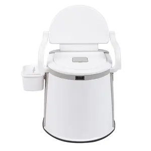 Portable Outdoor Toilet with Paper Box & Anti-Slip Strips, Easy Use Sit-Down Toilet for Multi Occasions (Gray White)