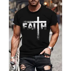 Men's Round Neck Combed Soft Cotton Short-Sleeve Tshirt - Unisex Boxy Cut, Streetwear Faith Graphic, COD Digital Sublimation Printing, Sweat-Wicking, Tropical Casual T-Shirts