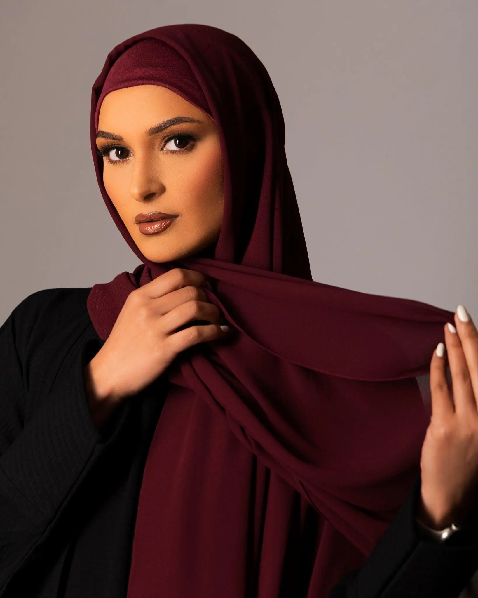 Chiffon Hijab with matching under cap set – Deep Garnet