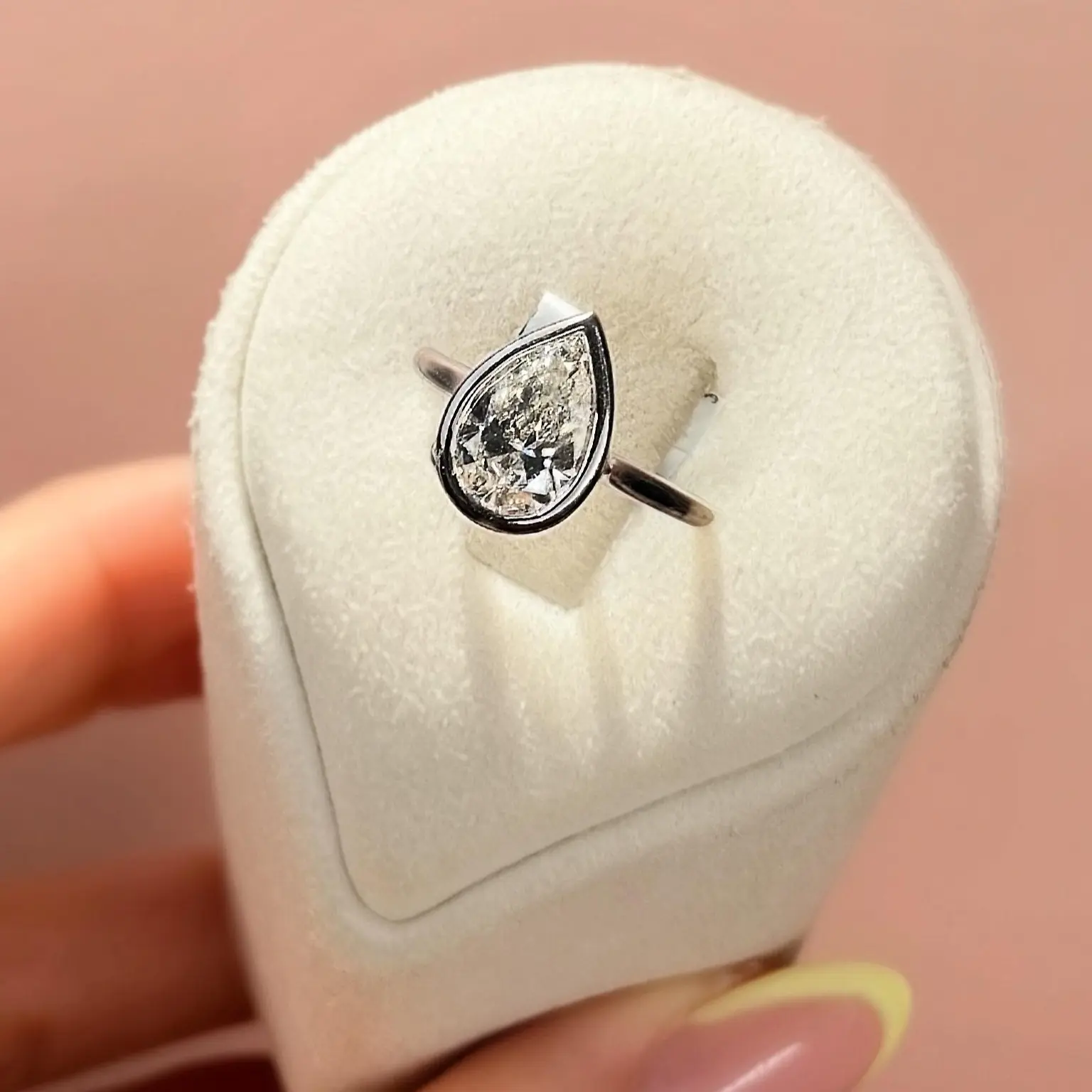 14K White Gold Pear Cut Lab Grown Diamond Bezel Ring
