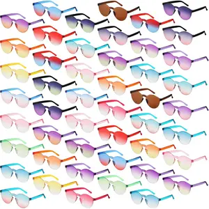 48 Pairs Colored Sunglasses Bulk Rimless Sunglasses Colorful Transparent Candy glasses Tinted Eyewear Colored Retro Glasses Eyewear for Women Men Adult, 24 Colors