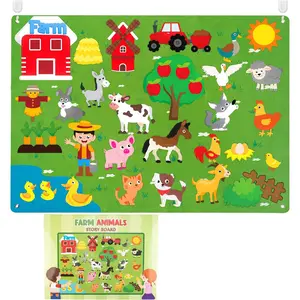 Farm Animals Felt Story Board Set 3.5Ft 38Pcs Preschool Farmhouse Themed Storytelling Flannel Barnyard Domestic Livestock Early Learning Interactive Play Kit Wall Hanging Gift for Kids