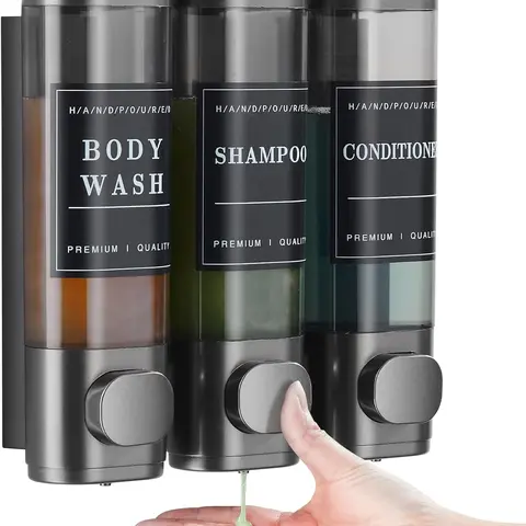Zoronk Shampoo and Conditioner Dispenser,Shower Soap Dispenser Transparent 3 Chamber No Drill Wall-Mounted Shampoo Dispenser for Shower Luxury Wall Mounted Shower Dispenser for Bathroom Hotel Large Capacity,Dark Gray Home Goods Black
