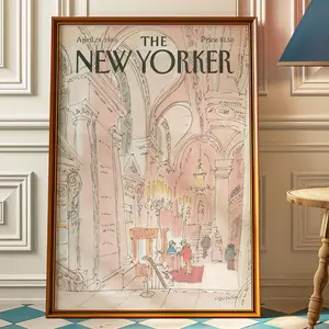 [Sale up to 40% - Free Ship] The New Yorker Magazine Cover Print April 28 1986 Issue | Trendy Retro Pink Wall Art Poster for Vintage Dorm & Apartment Above Bed Decor