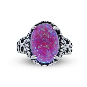 Sahara Statement Oval Ring for Women by Ginger Lyne | Simulated  Pink Purple or Green Fire Opal Ring for Her| Fashion Jewelry Ring for Wife or Girlfriend