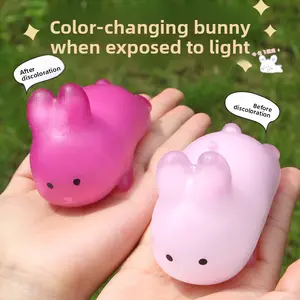 Light-sensitive color-changing heart-shaped rabbit stress-relief toy, strawberry decompression venting simulation slow-rebound toy for children
