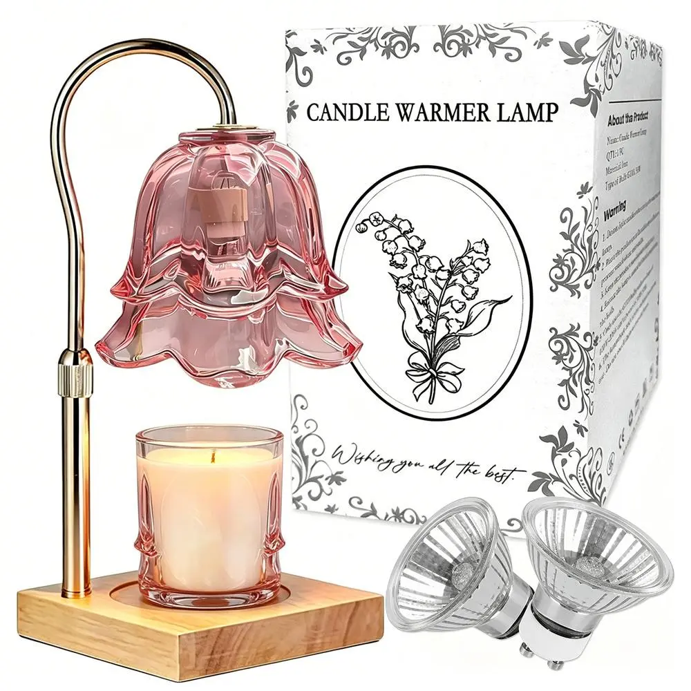 Scent candle melting lamp, Valley lily flower lamp, adjustable stand with timer control, two bulbs included, flame-free safe aromatherapy light for apartment bedroom decor