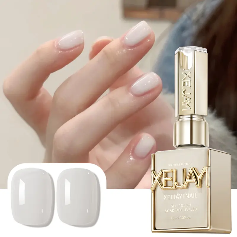 XEIJAYI 1PC 15ML TPO&HEMA-Free M-02 Milk White Nail Care Gel Polish Bottle, Cream Formula for High Shine Smooth Finish, UV LED Soak Off Supply for DIY Nails at Home & Salon Use