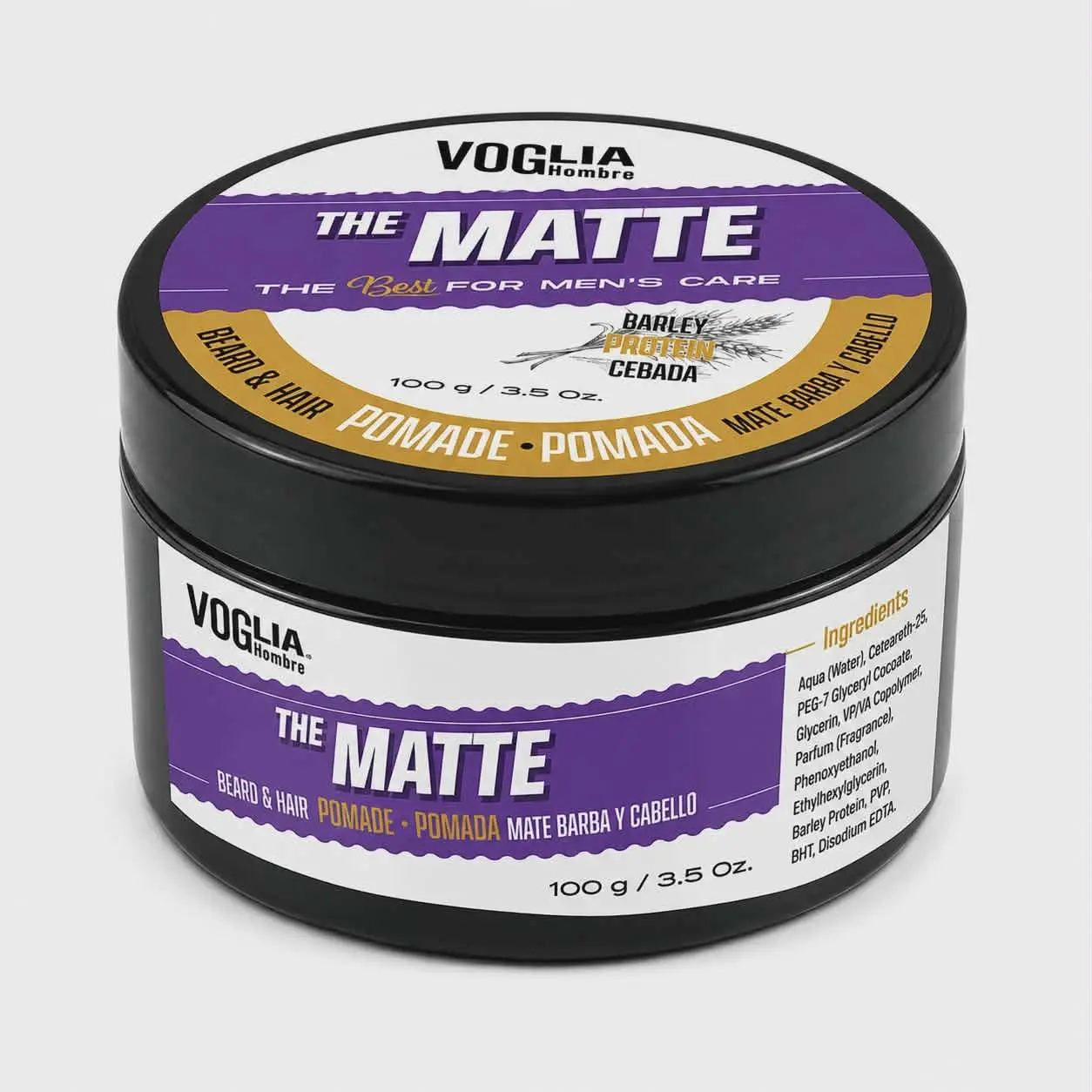 Voglia Men Matte Pomade for Hair & Beard - Smooth, Water-Based Styling Cream with Aloe & Barley Protein | Male Haircare, 100g, 100 G, Aloe Blend, Any Occasion, Curly, Aluminum Free, Adults, Ammonia-Free, Aqua Base, Oily, Anti-Dandruff, Beard & Hair Pomade