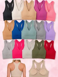 Ribbed Padded Cropped Racerback Tank Top bralette Brami by Zenana 6133, Stretchy Comfy removeable pads, many colors, Fits up to 40DD, Trendy Chic