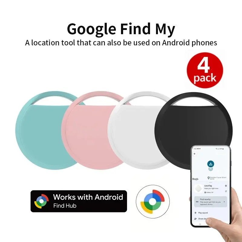 4-Pack Android Tracker Tags, Google Certified Smart Bluetooth-compatible Tracker, Find HUB APP Compatible, Real-Time Positioning, Anti Lost Wireless, Key Finder, Keychain Tracker, Luggage Tag