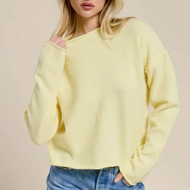 Butter Yellow Knit Sweater, Casual Long-Sleeve Top for Daily Wear