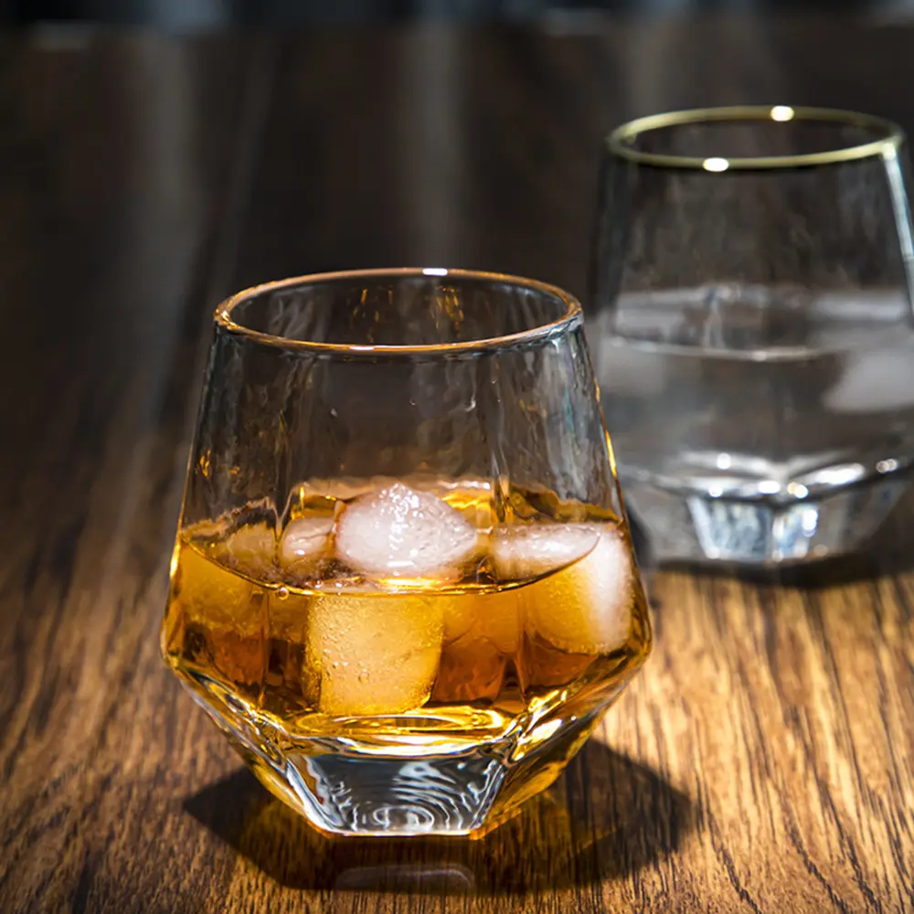 Crystal Diamond Whiskey Glass Set of 2 Bourbon Rock Glasses