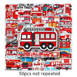 50 Fire Truck Graffiti Stickers, Cross-Border Cartoon Early Education Stickers, DIY Skateboard Luggage Stickers, Waterproof