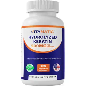 Vitamatic Hydrolyzed Keratin 500mg per Serving - 120 Vegetarian Capsules - Keratin Supplements for Healthy Hair Skin & Nails for Adults Healthcare Fitness