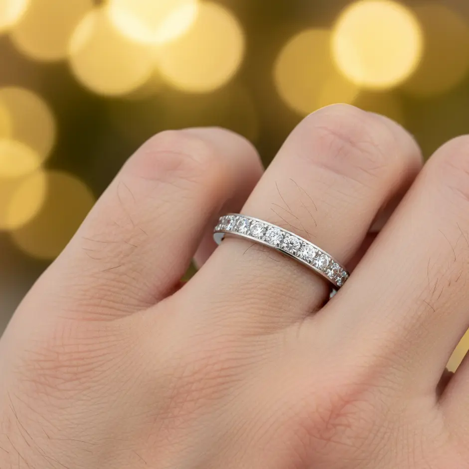 3mm Eternity Anniversary Ring Titanium Wedding Ring Engagement Ring Silver Titanium Ring CZ Stone Ring Comfort Fit Woman's Wedding Ring