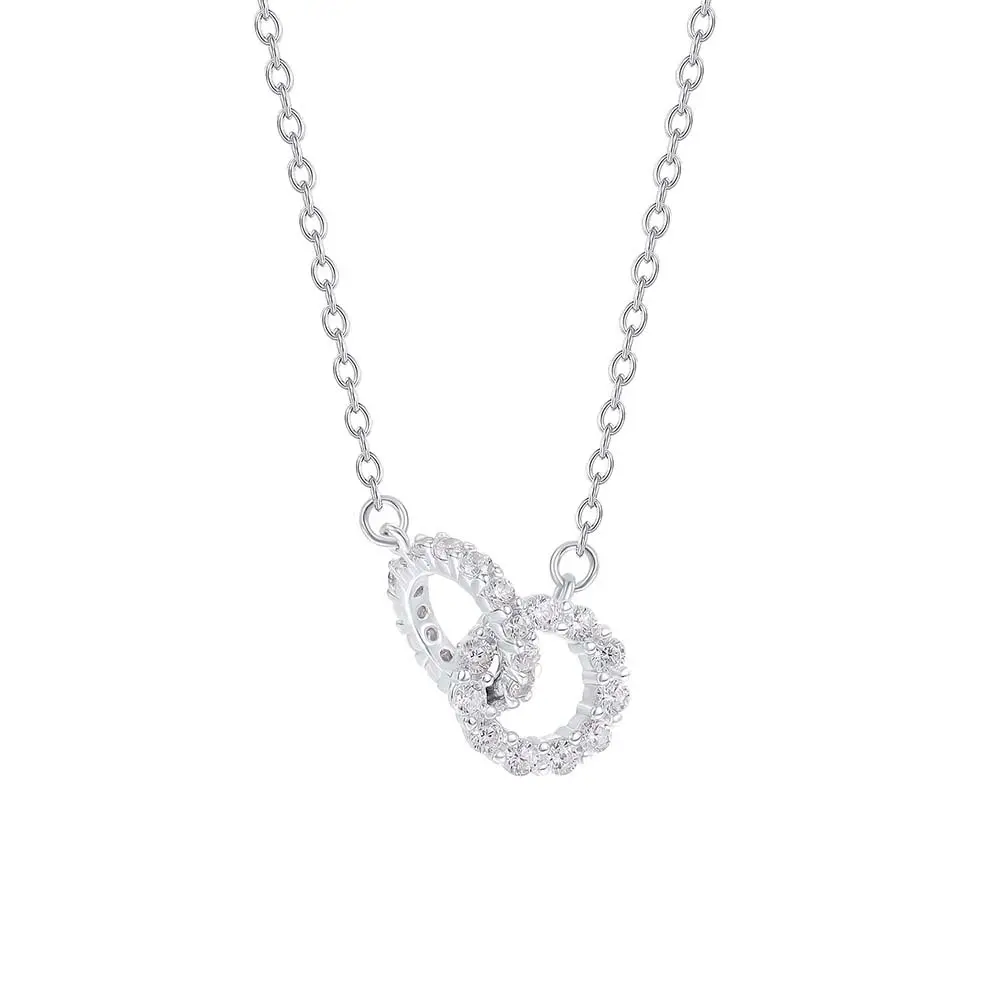 Dainty Interlocking Double Circle 5A Zircon Pendant Necklaces For Women Teen Girls S925 Silver Tarnish Proof Adjustable Chain Exquisite Elegant Light Luxury Jewelry Unique Daily Wear Birthday Anniversary Mother Graduation Gift For Her