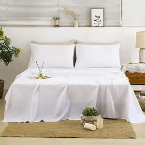 Linen Sheets  Bed 4 count Set -  Linen Sheets Soft Breathable and Durable Deep Pocket Fitted Sheet & Flat Sheet & 2 Pillowcases,White  Size