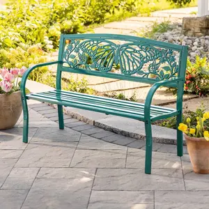 Teal Iron Butterfly Garden Bench