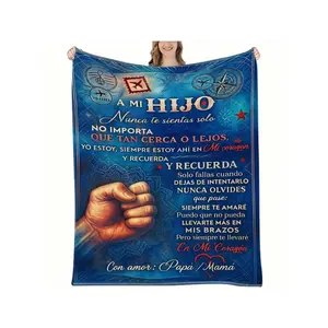 Warm & Inspirational "A Mi Hijo" Spanish Family Love Blanket – Heartfelt Quotes, Fist & Compass Design for Son (From Papa/Mama)