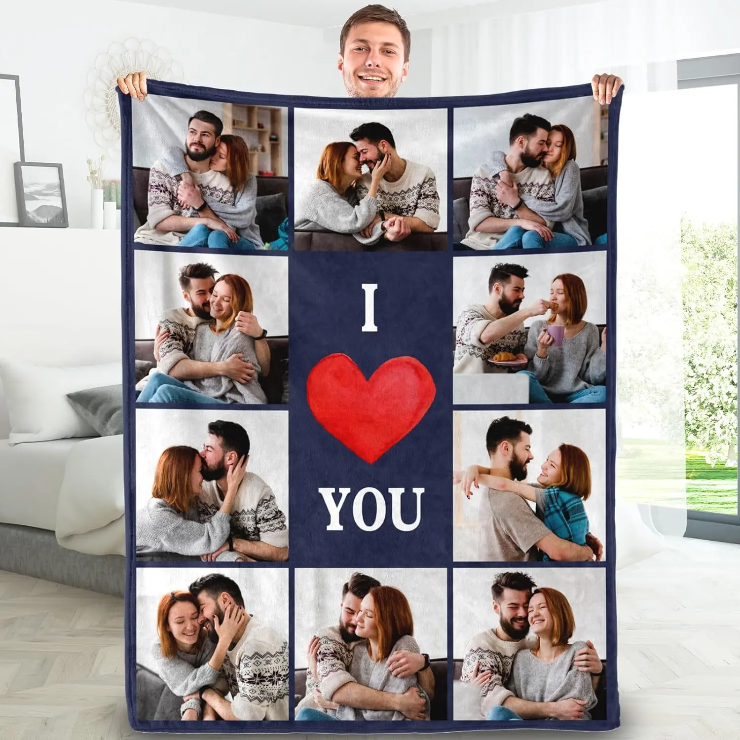 Custom Blanket with Photos/Text, Personalized Picture Blanket I Love You Gifts, Customized Couples Gifts for Boyfriend Girlfriend Wife Husband Wedding Anniversary Birthday Gift for Him Her